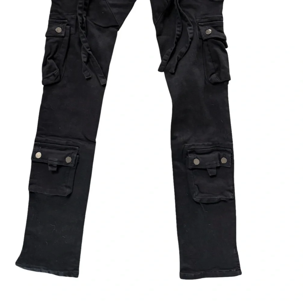 MNML Men's Button Fly Cargo Straight Black Denim Jeans NWT Size 31